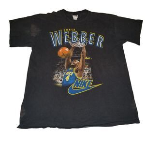 Vintage 90s NIKE gray tag Chris Webber Michigan T shirt Large USA single stitch